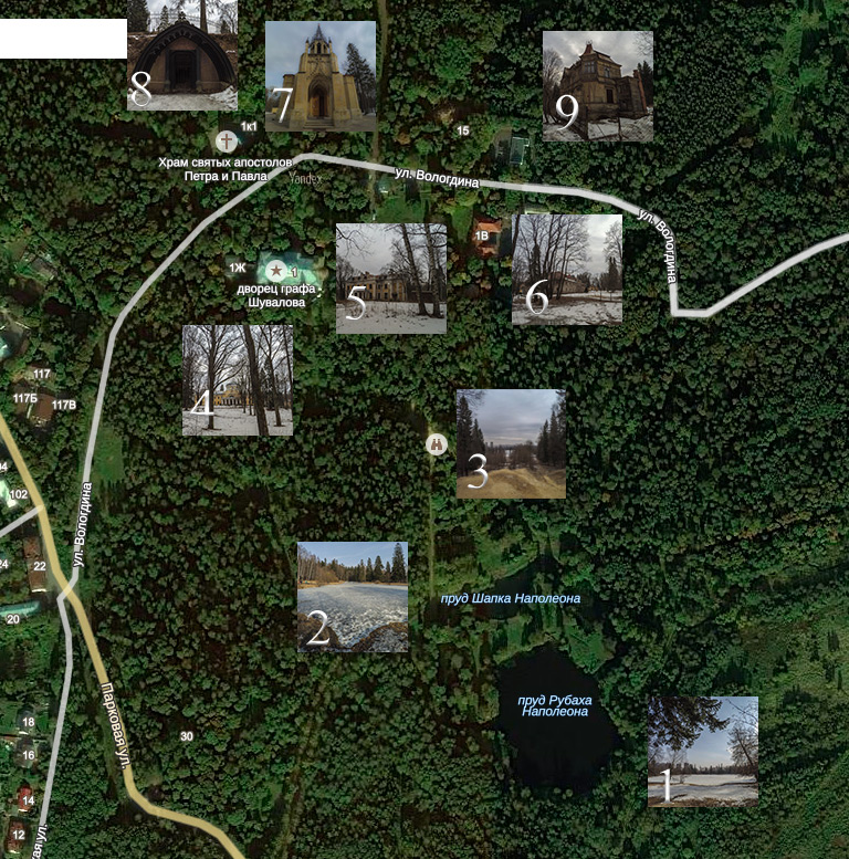 Map and Sights of Shuvalovsky Park